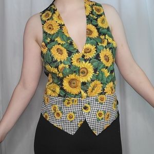 Vtg Sunflower Checkered Vest, one size s/m/l